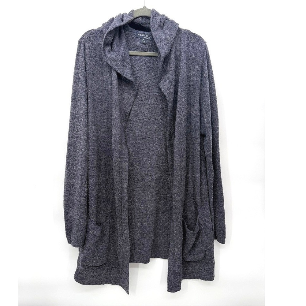 Barefoot Dreams Cardigan Robe CozyChic Hooded Open Front Heathered Navy Blue XL